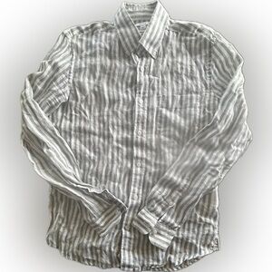 Reiss Queens Sage Bengal Linen Shirt Men’s Small Striped Long Sleeve Button Down